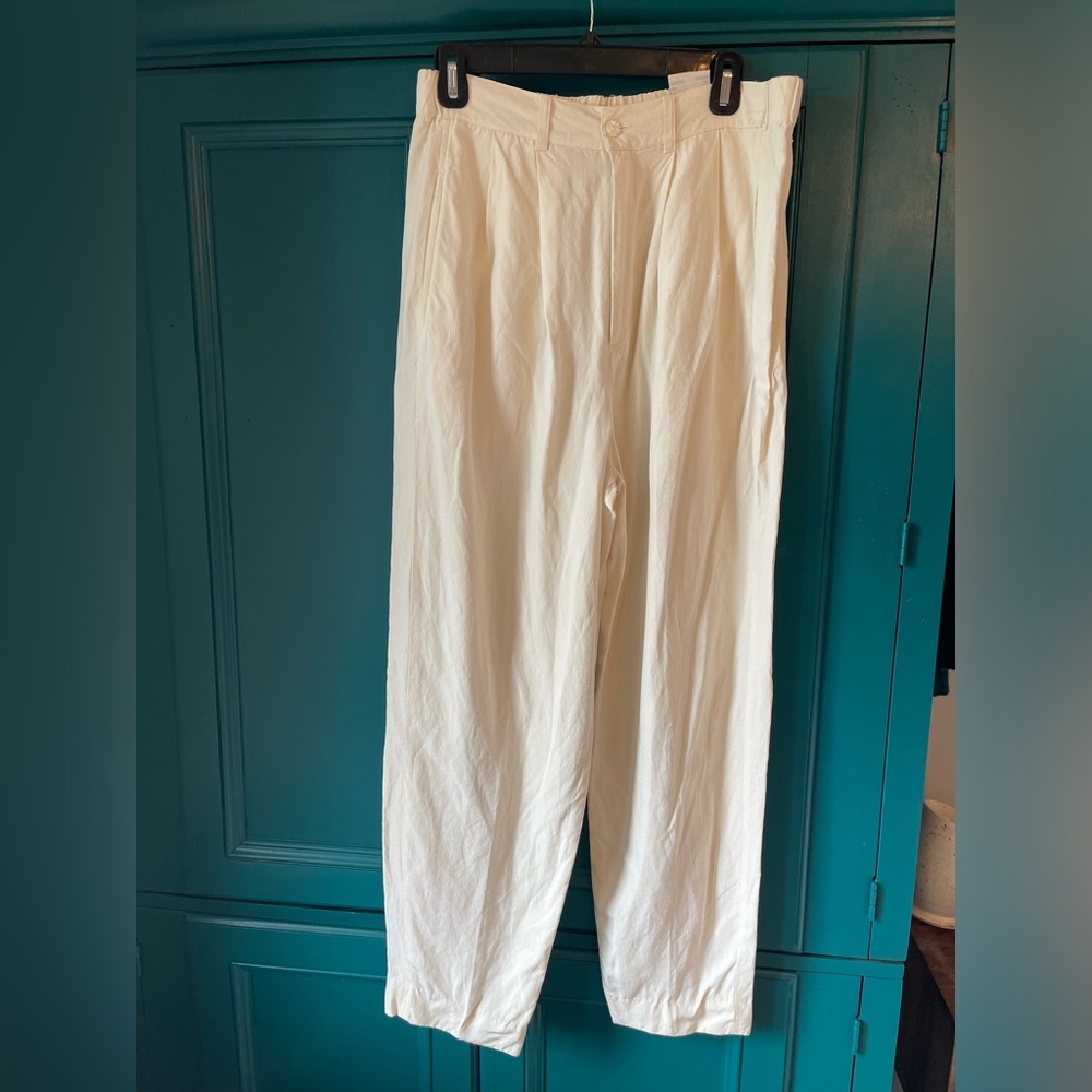 Vintage Ivory High Waisted Silk / Linen Pants Sz Medium